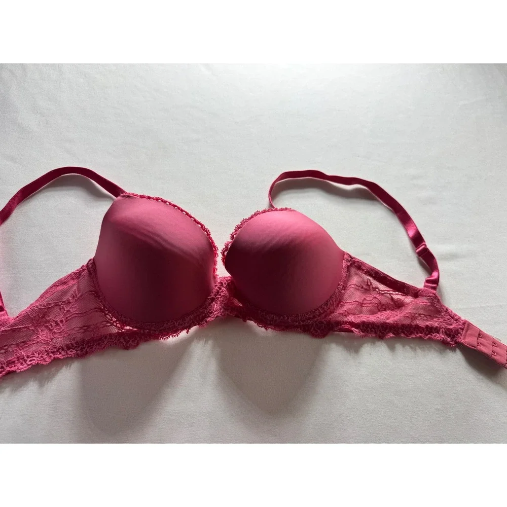 Calvin Klein Women‎ 32D Dark Pink Lace Trim Padded Push Up Underwire Bra 32D New